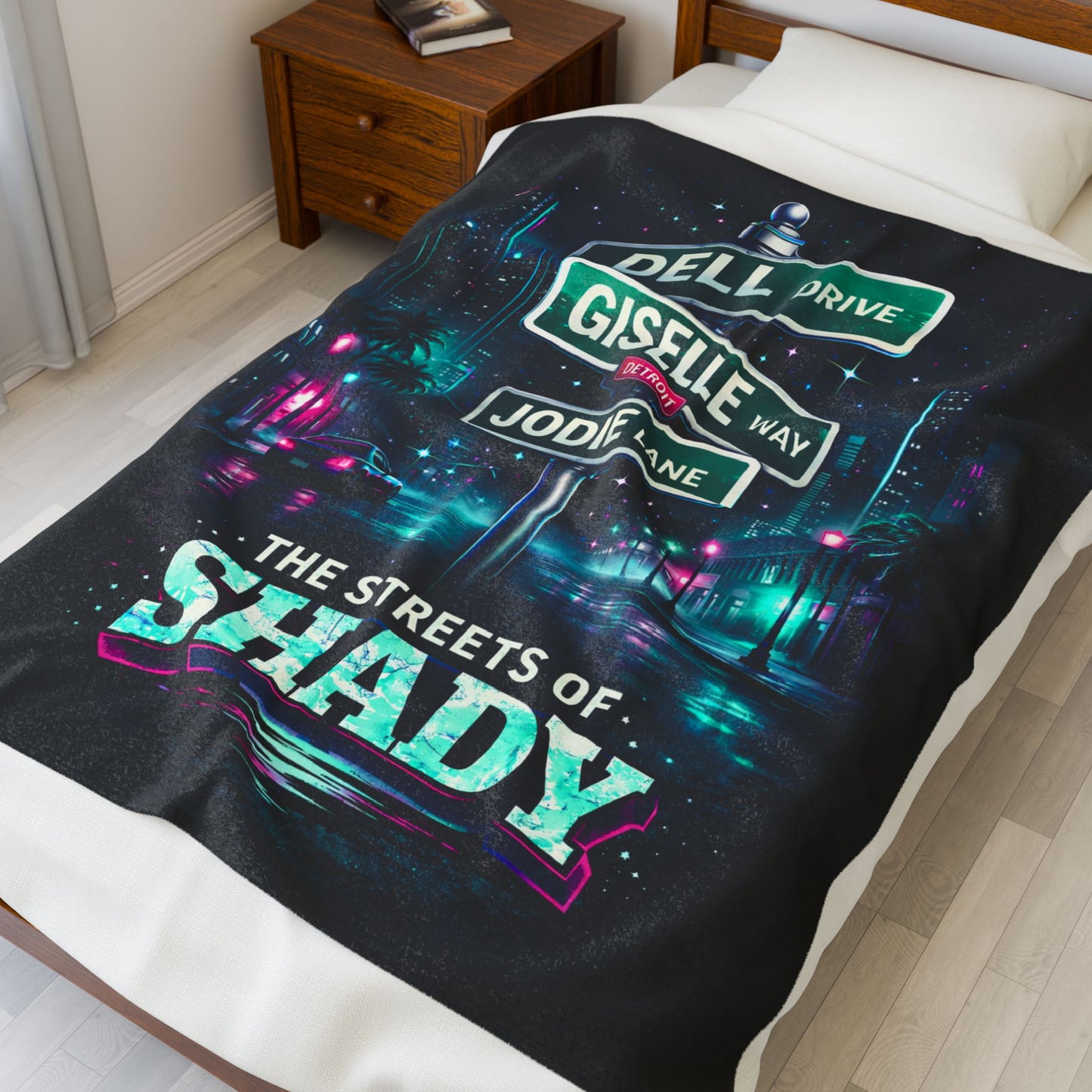 Plush Blanket 'The Streets of Shady' Personalized Neon Street Sign Throw