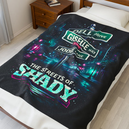 Plush Blanket 'The Streets of Shady' Personalized Neon Street Sign Throw