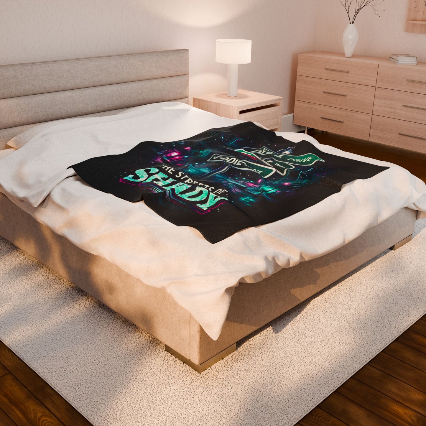Plush Blanket 'The Streets of Shady' Personalized Neon Street Sign Throw